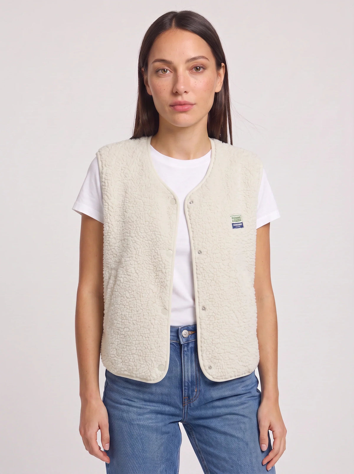 Women's Sherpa Fleece Snap Vest Warm Cropped Outerwear