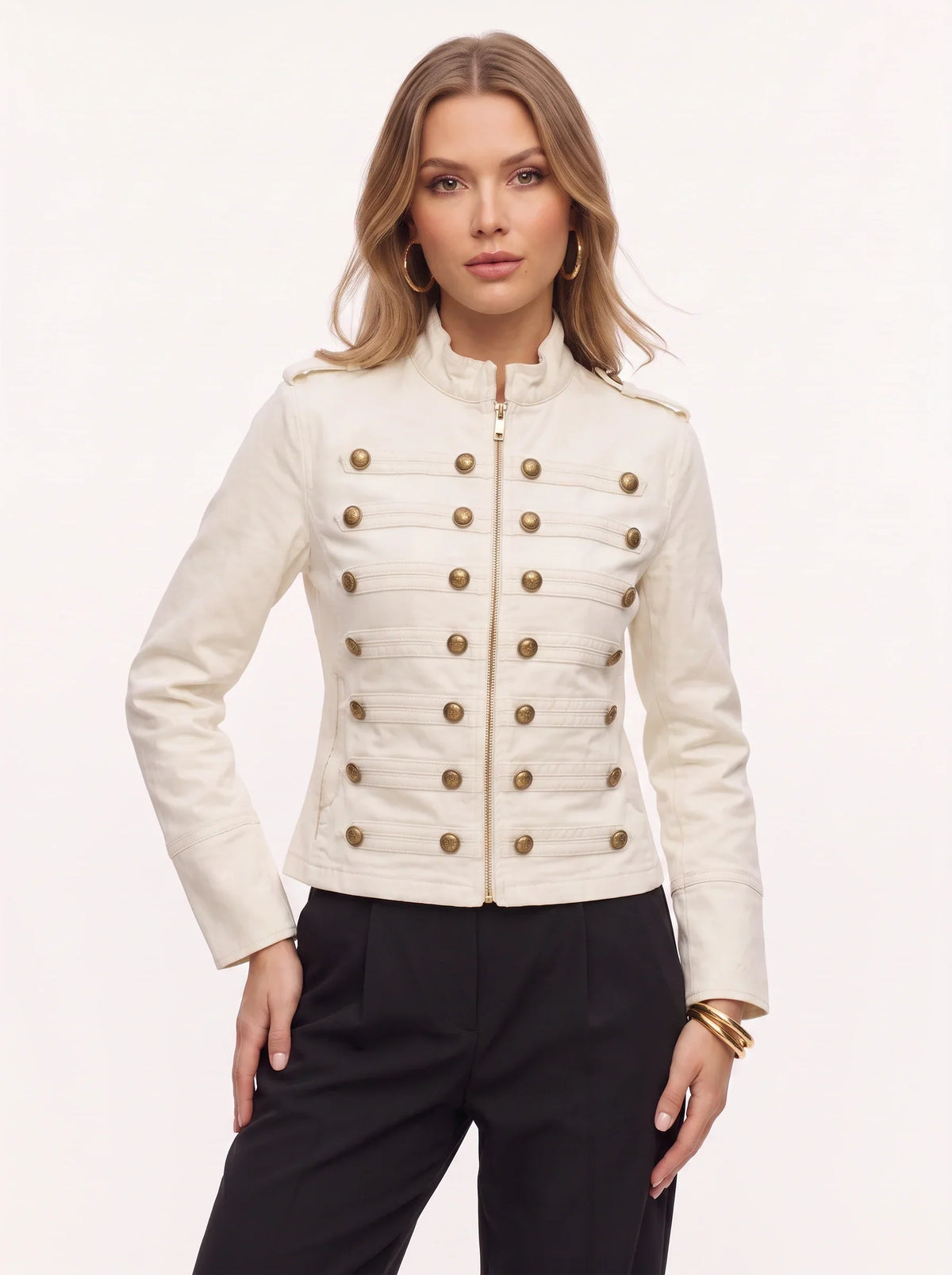 Women's Fitted Military Band Jacket Officer Button Coat
