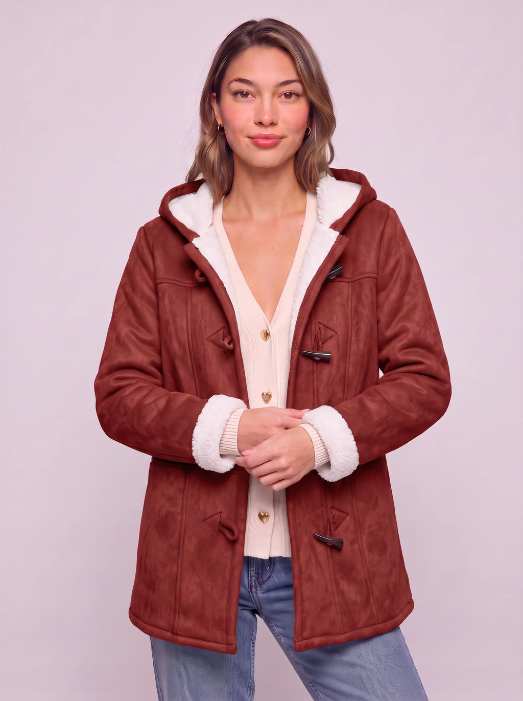 Women's Hooded Toggle Coat Warm Sherpa Lined Jacket