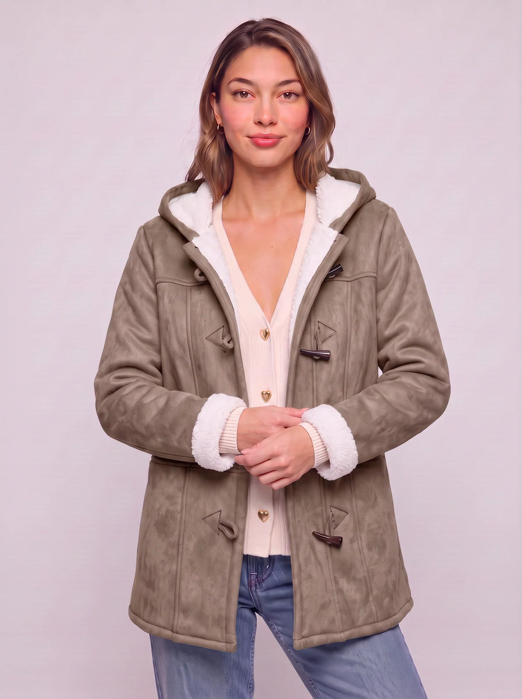 Women's Hooded Toggle Coat Warm Sherpa Lined Jacket