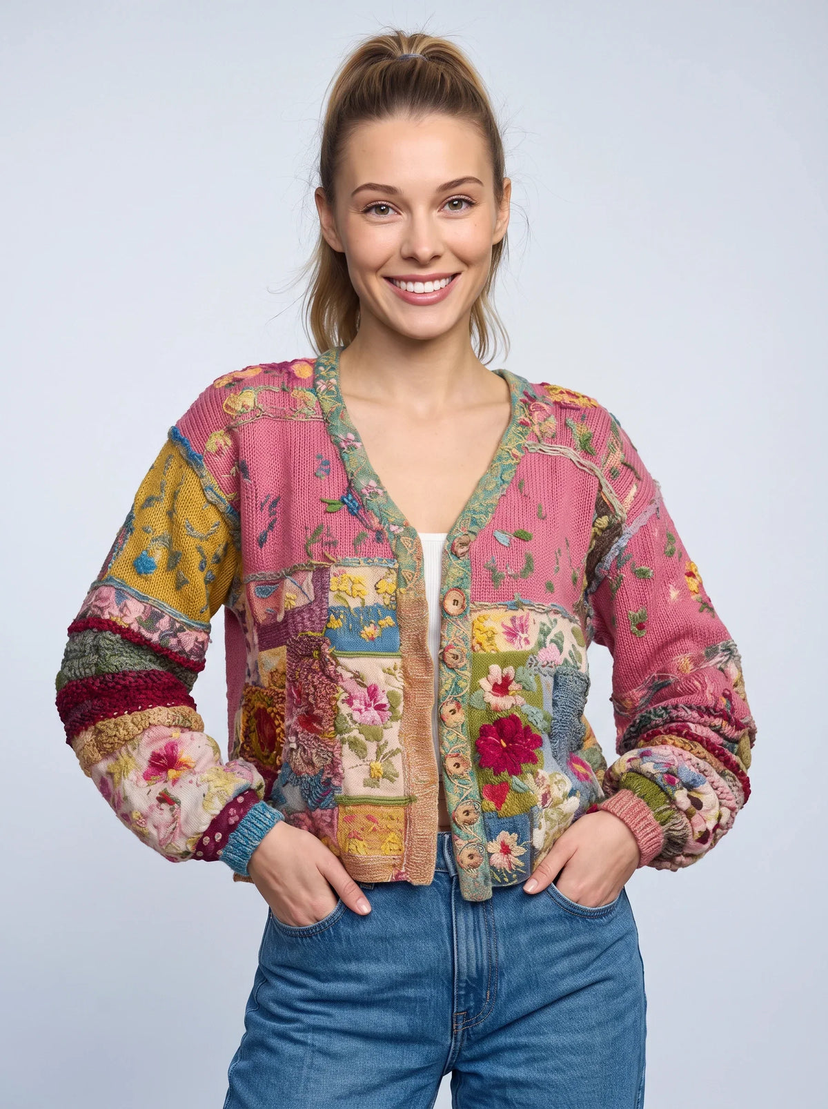 Women's Floral Patchwork Quilted Cropped Jacket