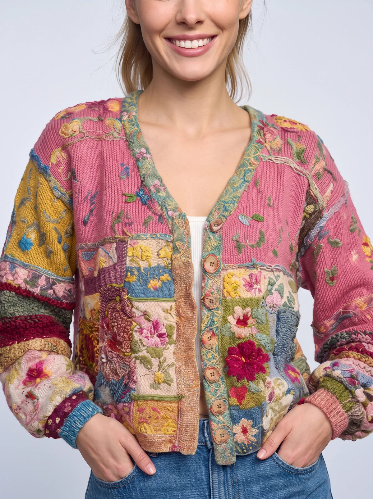 Women's Floral Patchwork Quilted Cropped Jacket