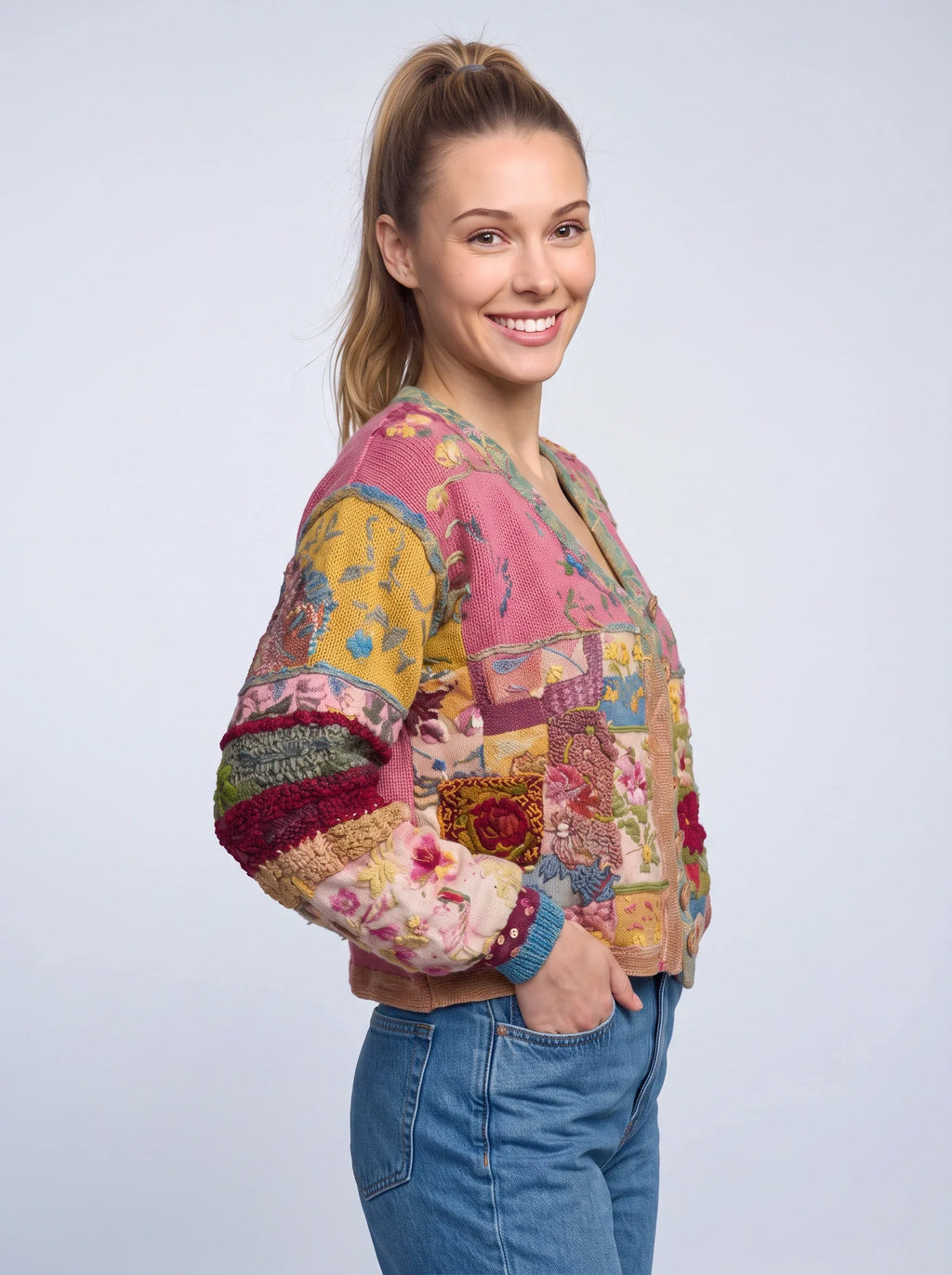 Women's Floral Patchwork Quilted Cropped Jacket