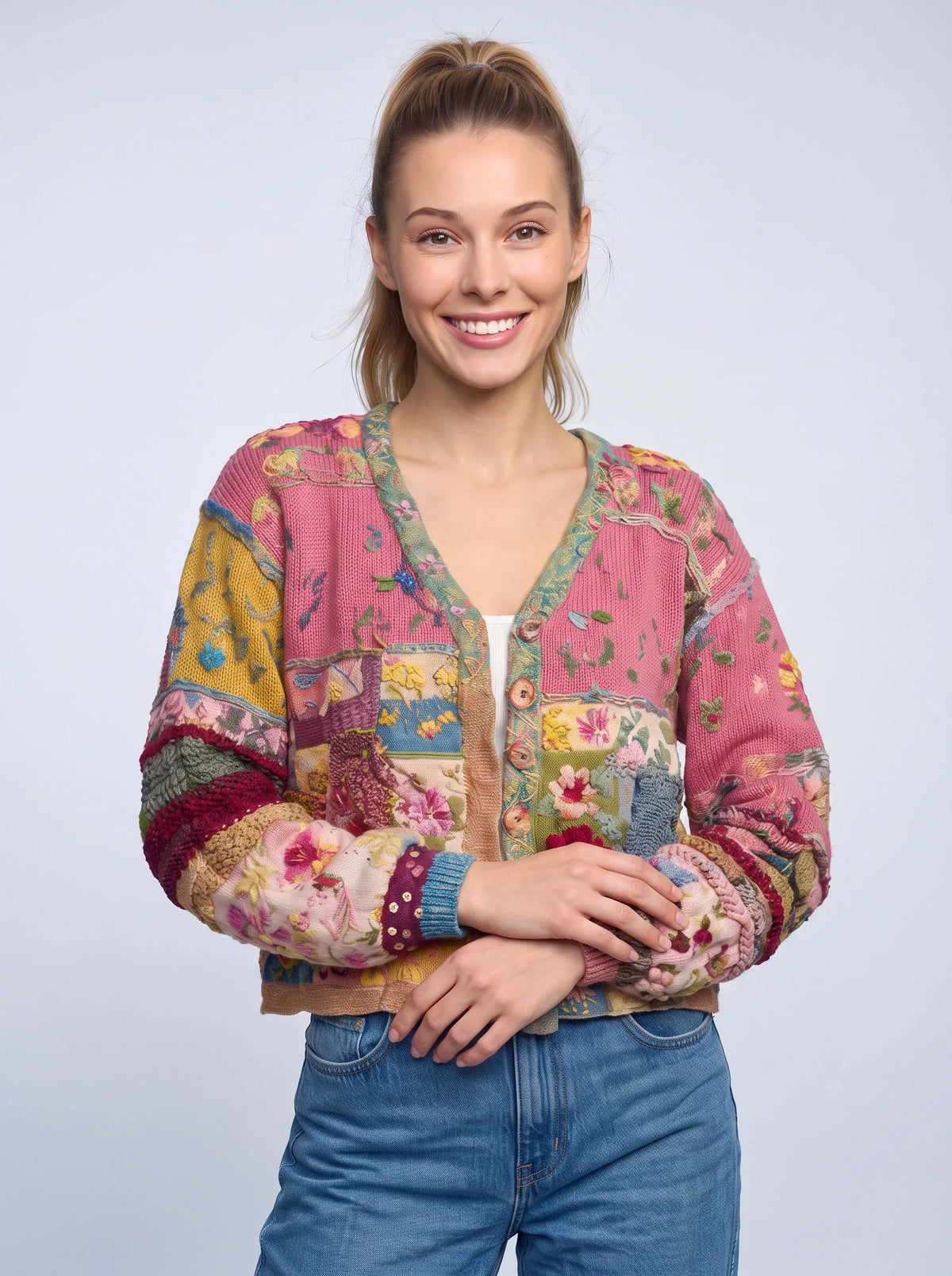 Women's Floral Patchwork Quilted Cropped Jacket