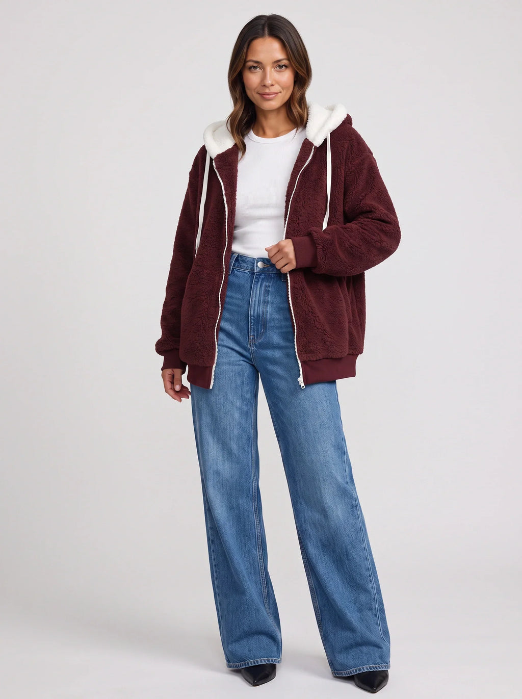 Women's Sherpa Lined Fleece Jacket Oversized Zip Hoodie