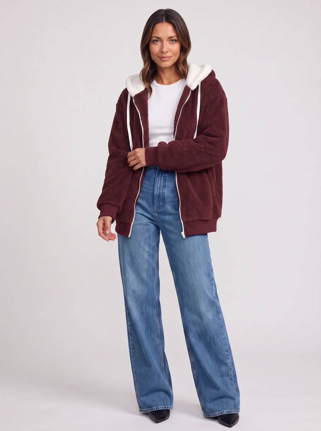 Women's Sherpa Lined Fleece Jacket Oversized Zip Hoodie
