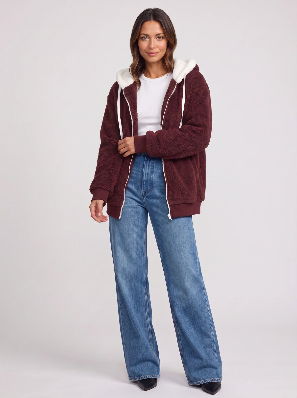 Women's Sherpa Lined Fleece Jacket Oversized Zip Hoodie