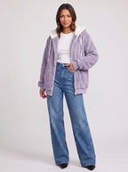Women's Sherpa Lined Fleece Jacket Oversized Zip Hoodie