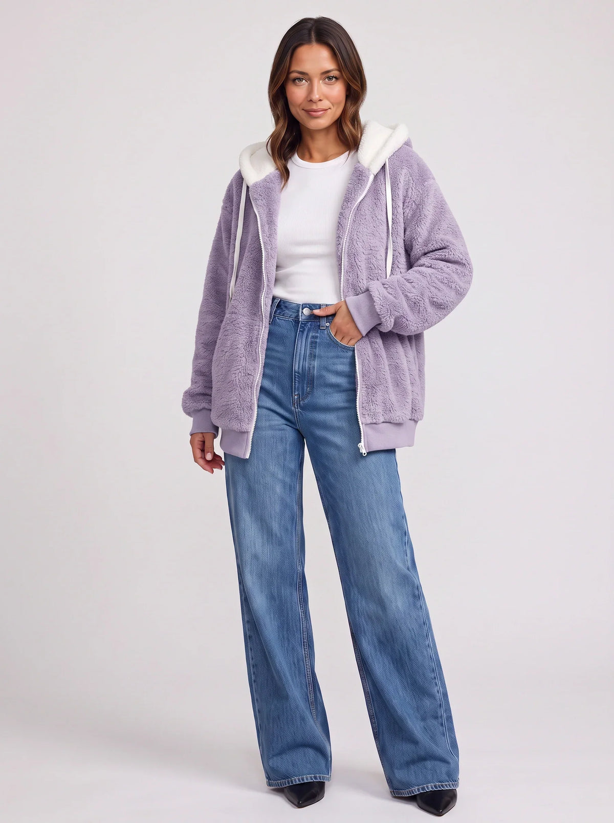 Women's Sherpa Lined Fleece Jacket Oversized Zip Hoodie
