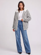 Women's Sherpa Lined Fleece Jacket Oversized Zip Hoodie