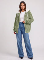 Women's Sherpa Lined Fleece Jacket Oversized Zip Hoodie