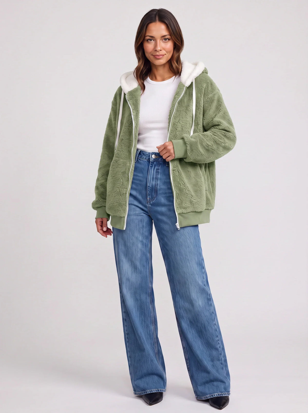 Women's Sherpa Lined Fleece Jacket Oversized Zip Hoodie