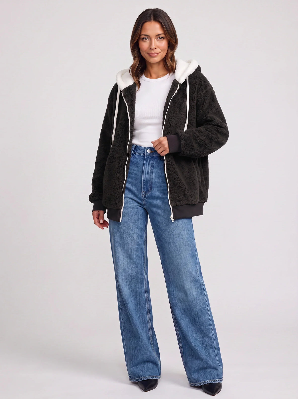 Women's Sherpa Lined Fleece Jacket Oversized Zip Hoodie