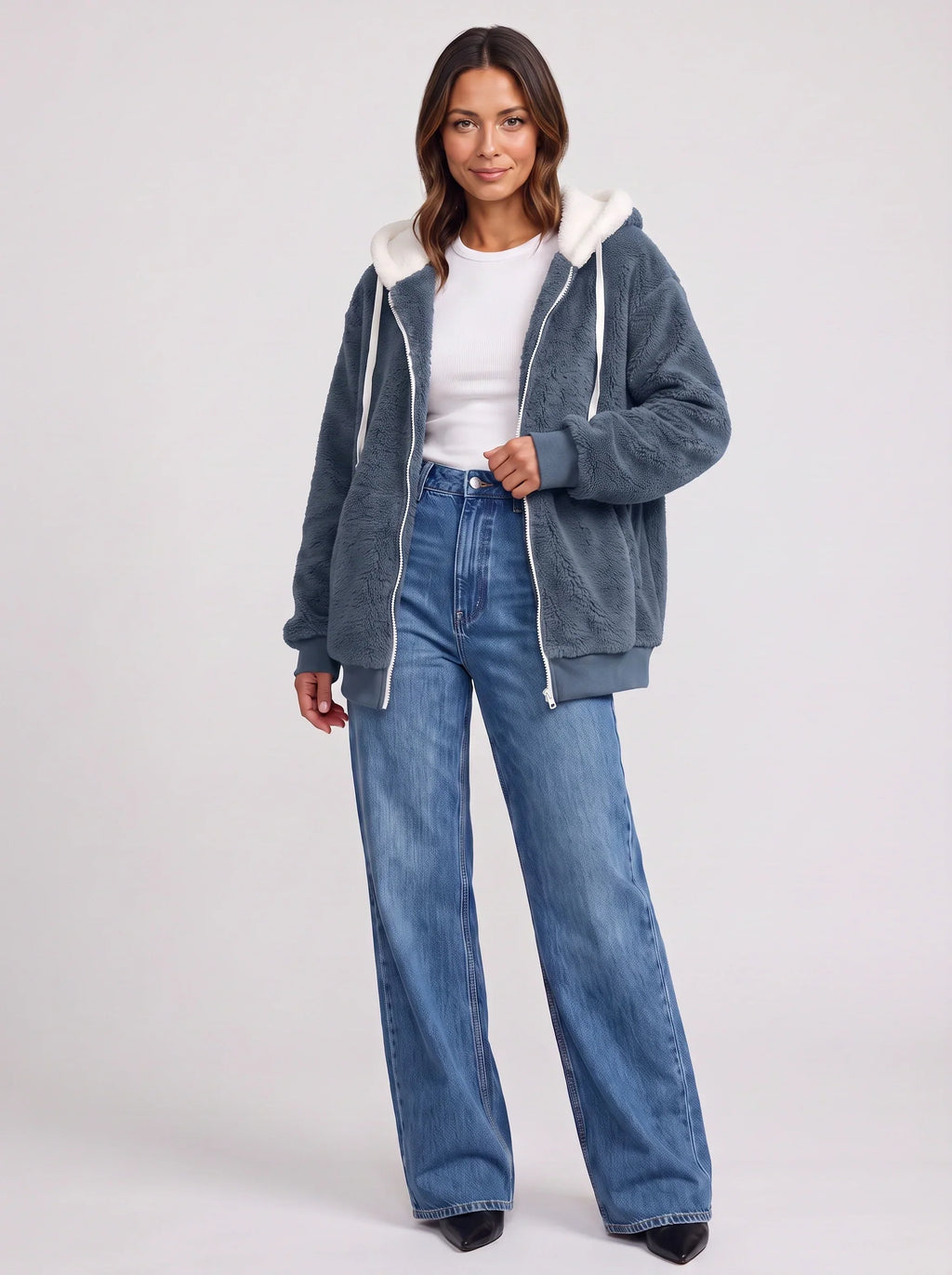 Women's Sherpa Lined Fleece Jacket Oversized Zip Hoodie