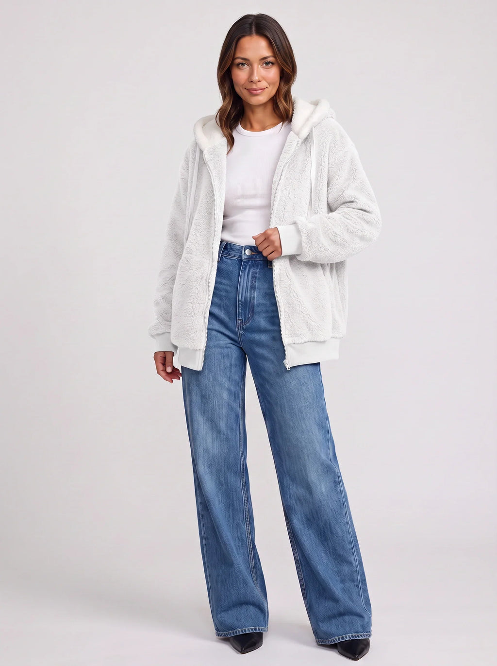 Women's Sherpa Lined Fleece Jacket Oversized Zip Hoodie
