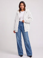 Women's Sherpa Lined Fleece Jacket Oversized Zip Hoodie