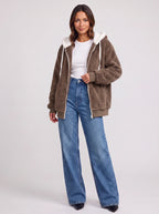 Women's Sherpa Lined Fleece Jacket Oversized Zip Hoodie