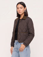 Quiltrend Diamond Quilted Cropped Puffer Jacket – Women Corduroy Collar Winter Outerwear Casual Streetwear Coat