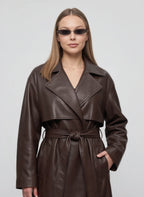 Women's Longline Faux Leather Belted Winter Trench