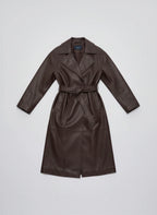 Women's Longline Faux Leather Belted Winter Trench