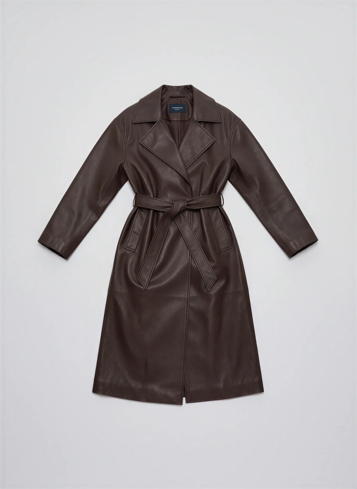 Women's Longline Faux Leather Belted Winter Trench
