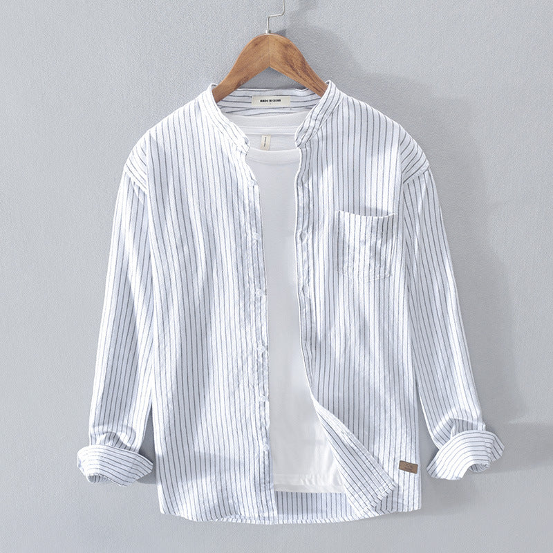 Men’s Casual Striped Stand Collar Shirt – Fashion Everyday Top