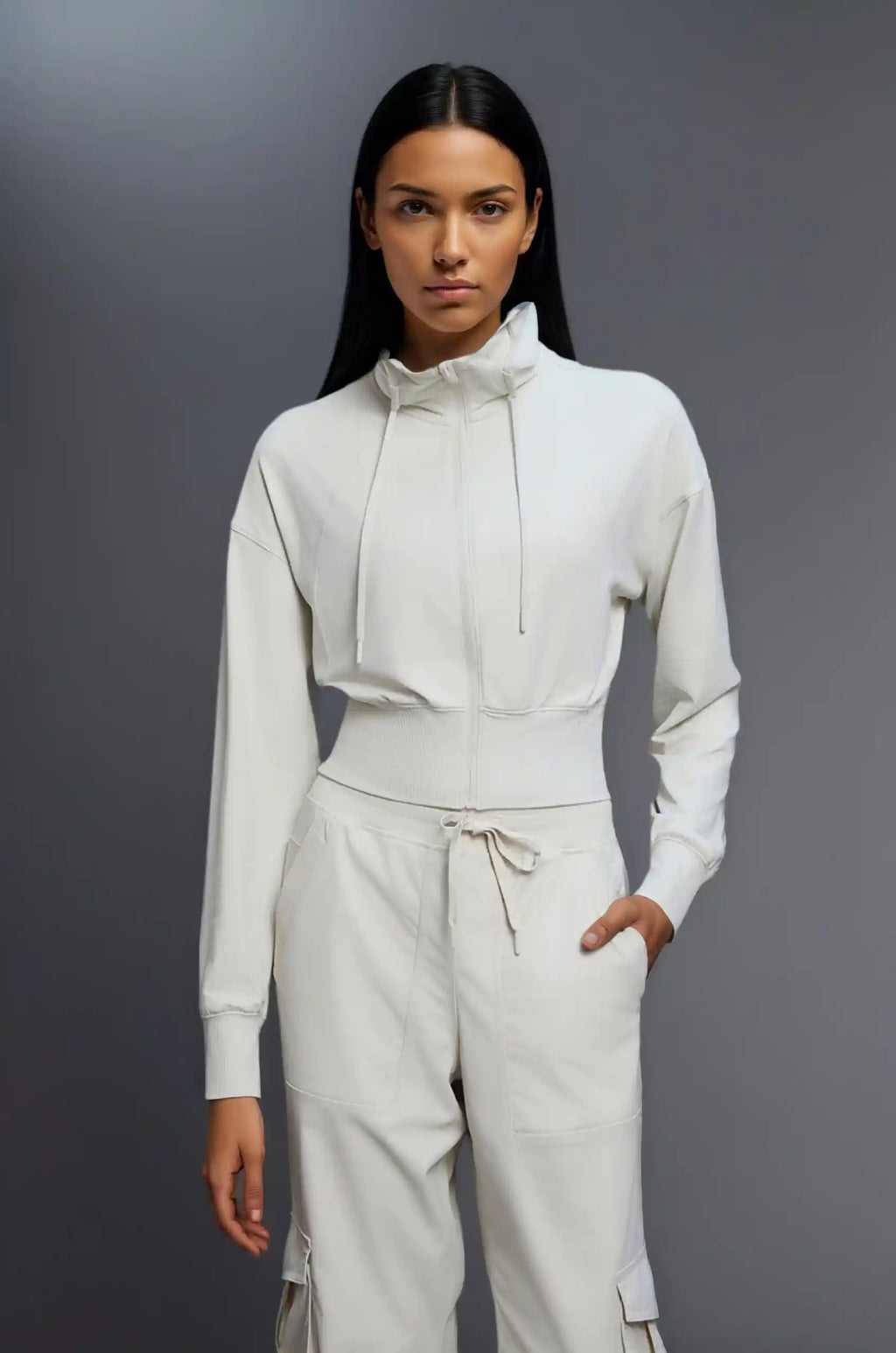 The Serene Cropped Hooded Jacket Matte Streetwear Windbreaker