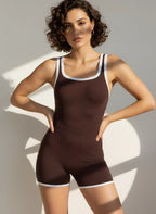 Butter-Soft Seamless Colorblock Sports Onesie Bodysuit with Bra