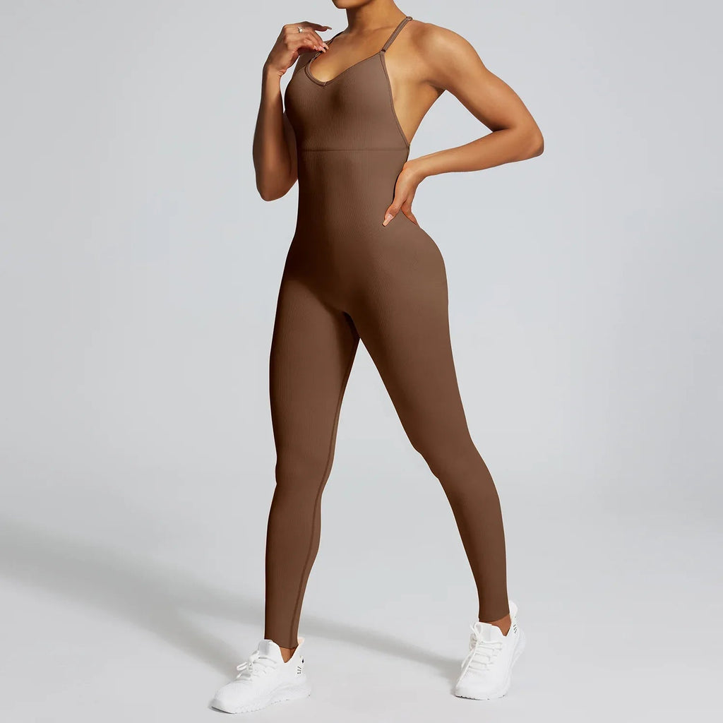 Adjustable Strap Cross-Back Sculpting Athletic Bodysuit Onesie