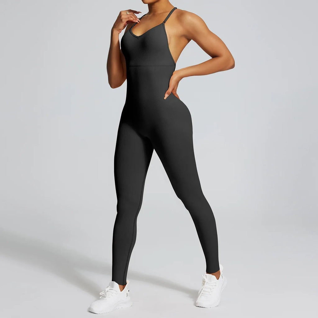 Adjustable Strap Cross-Back Sculpting Athletic Bodysuit Onesie