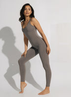 Racerback Open Cutout Athletic Bodysuit Onesie with Built-In Cups