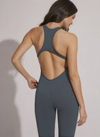 Racerback Open Cutout Athletic Bodysuit Onesie with Built-In Cups