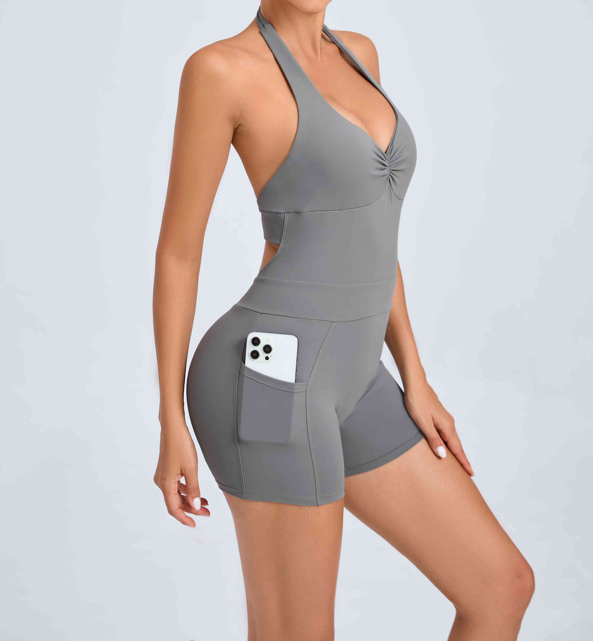 The Poise Backless Halter Active Onesie with Side Pockets