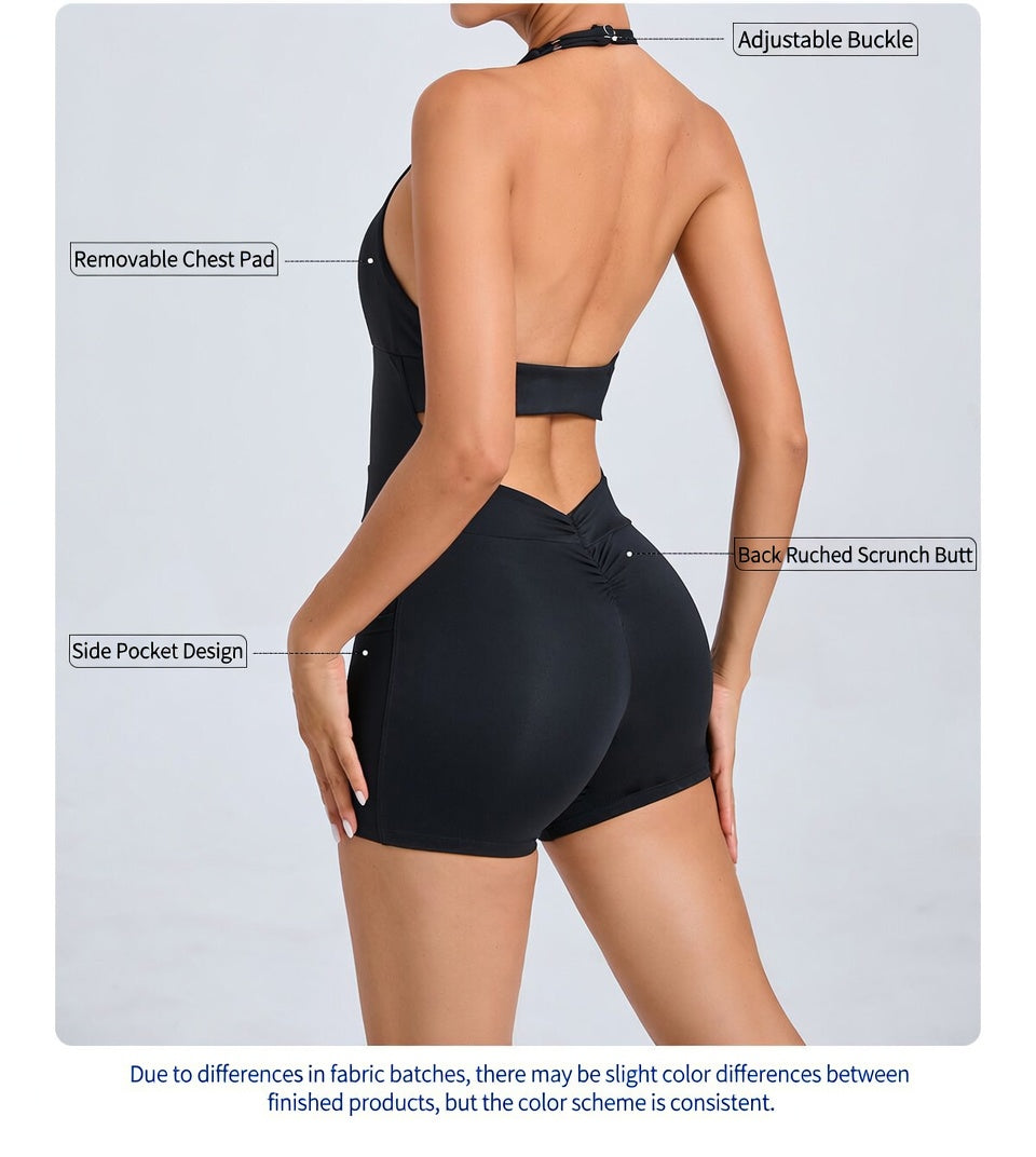 The Poise Backless Halter Active Onesie with Side Pockets