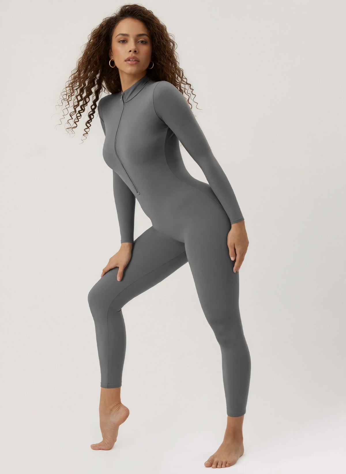 Mock Neck Front Zipper Athletic Active Bodysuit Onesie