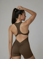 Mock Neck Zipper Sculpting Athletic Bodysuit Onesie