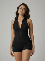 Mock Neck Zipper Sculpting Athletic Bodysuit Onesie
