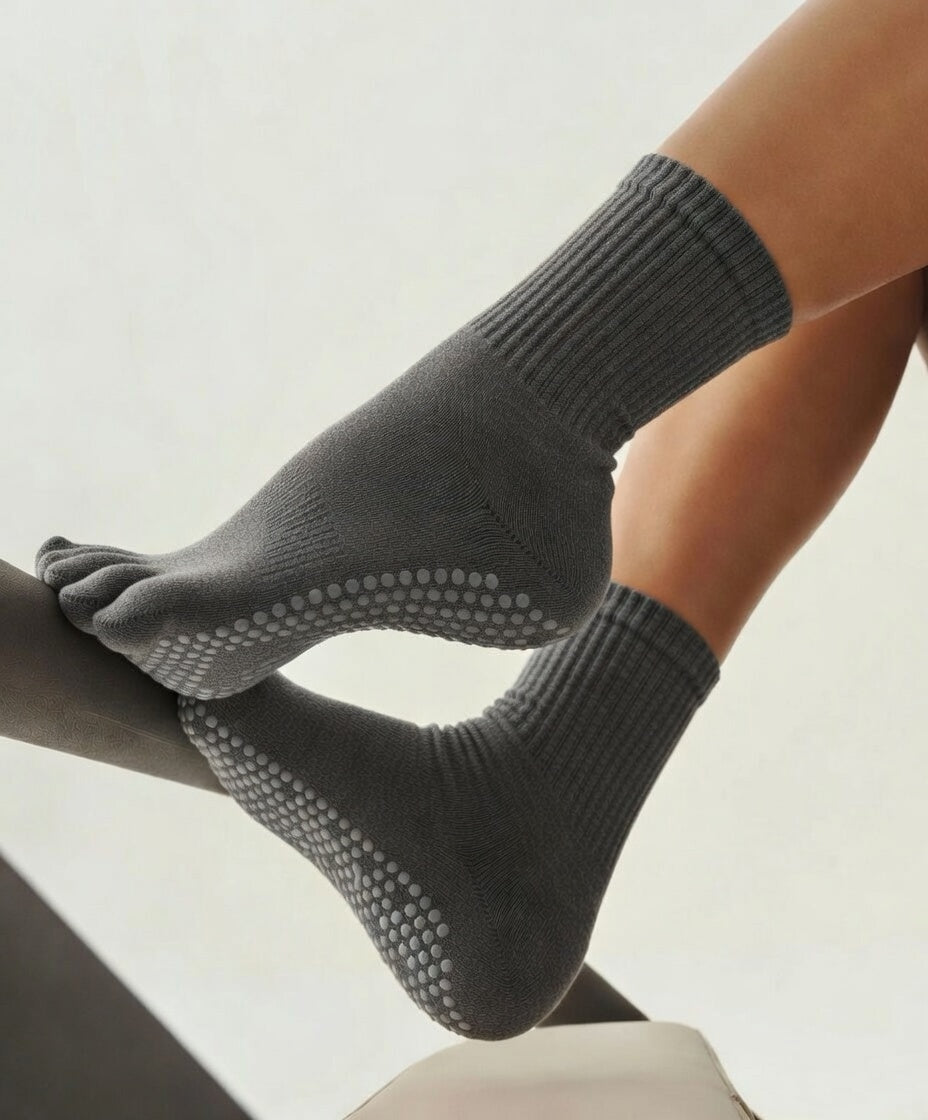 Toe-Separating Non-Slip Grip Yoga Socks Ankle Compression
