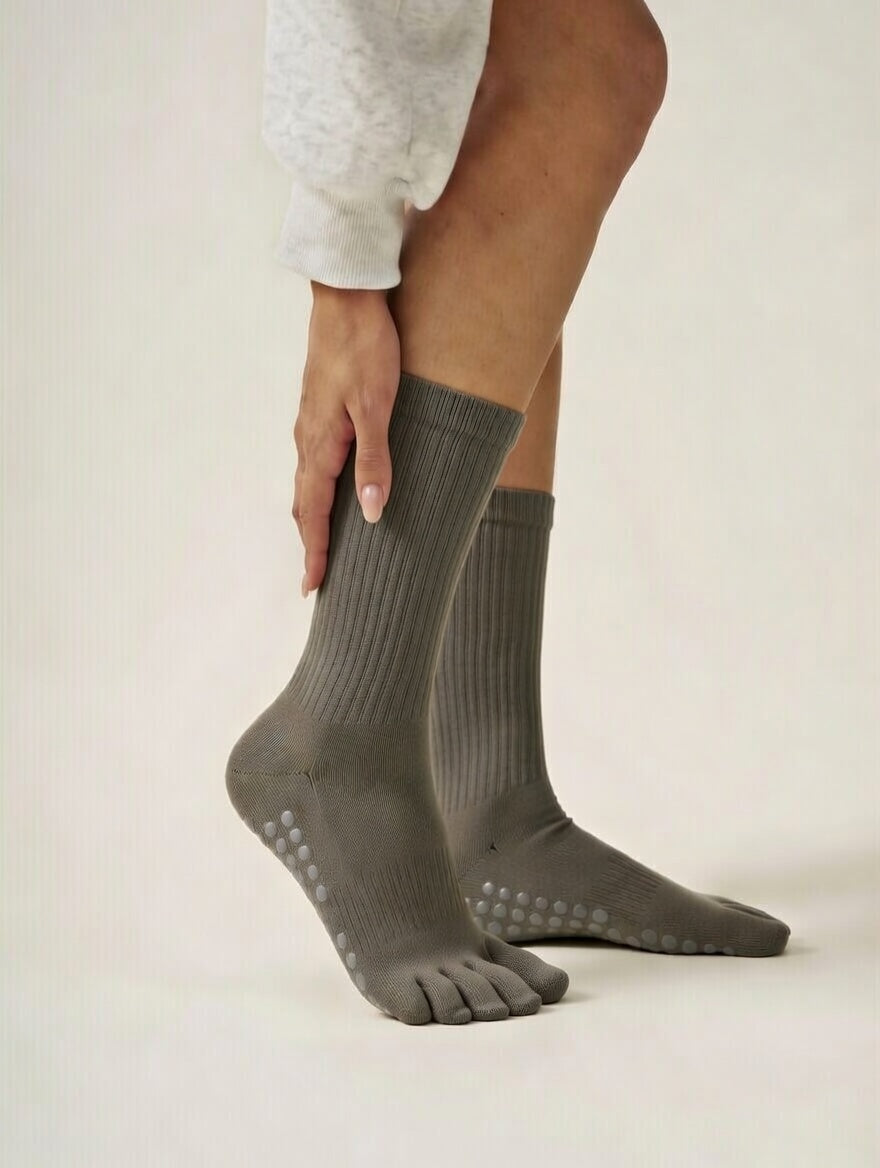 Toe-Separating Non-Slip Grip Yoga Socks Ankle Compression