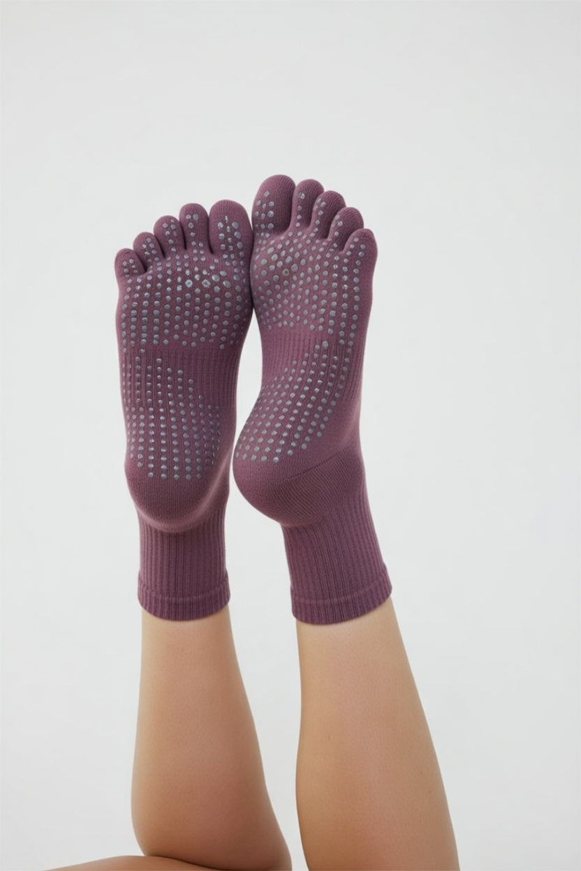 Toe-Separating Non-Slip Grip Yoga Socks Ankle Compression