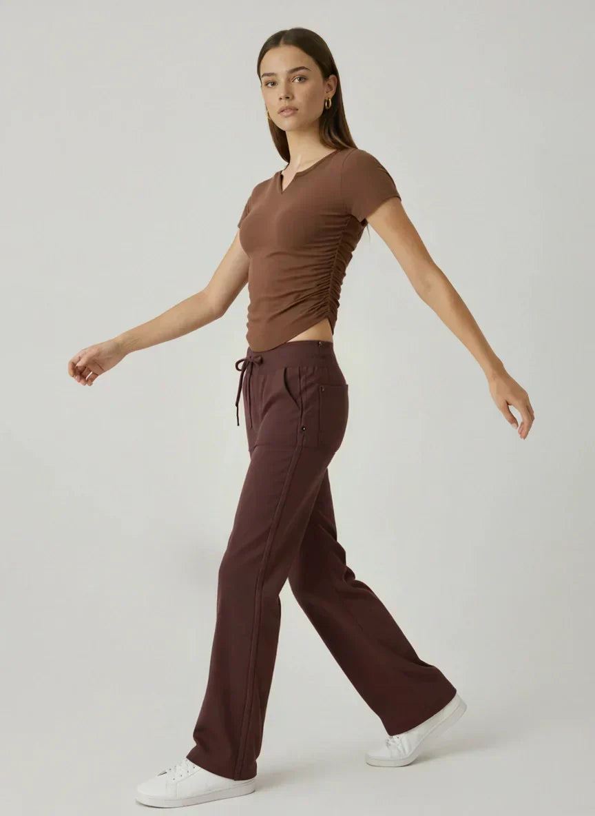 The Slim Fit V-Neck Athleisure Ruched T-Shirt with Built-In Pads