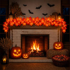 Halloween's 9FT Fall Garland with 50 Orange Lights for Indoor/Outdoor Decor
