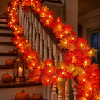 Halloween's 9FT Fall Garland with 50 Orange Lights for Indoor/Outdoor Decor