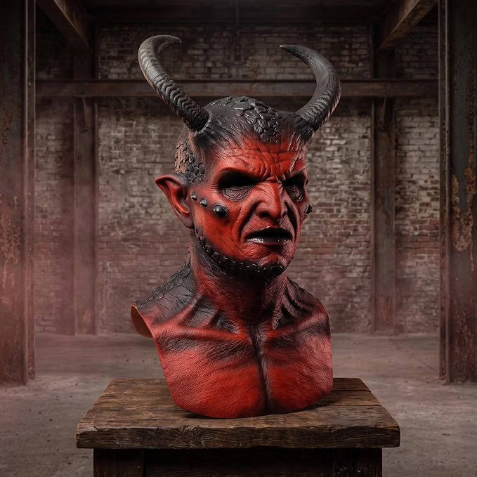 Halloween's Realistic Demon Mask with Horns for Cosplay & Costume Parties