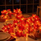 Halloween's 9FT Fall Garland with 50 Orange Lights for Indoor/Outdoor Decor