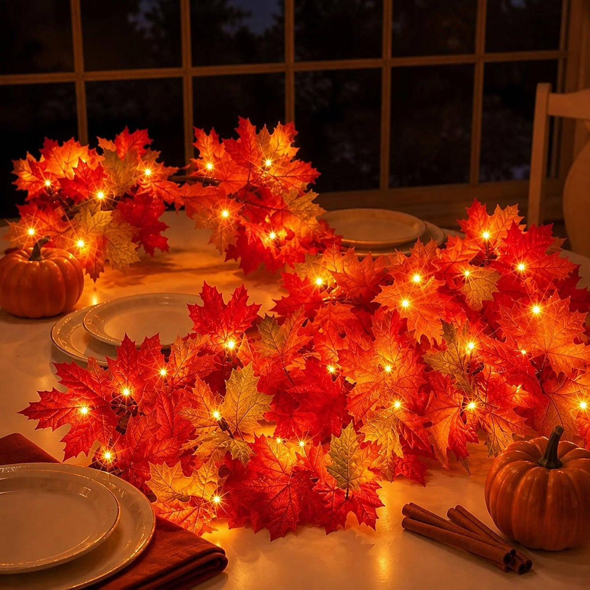 Halloween's 9FT Fall Garland with 50 Orange Lights for Indoor/Outdoor Decor
