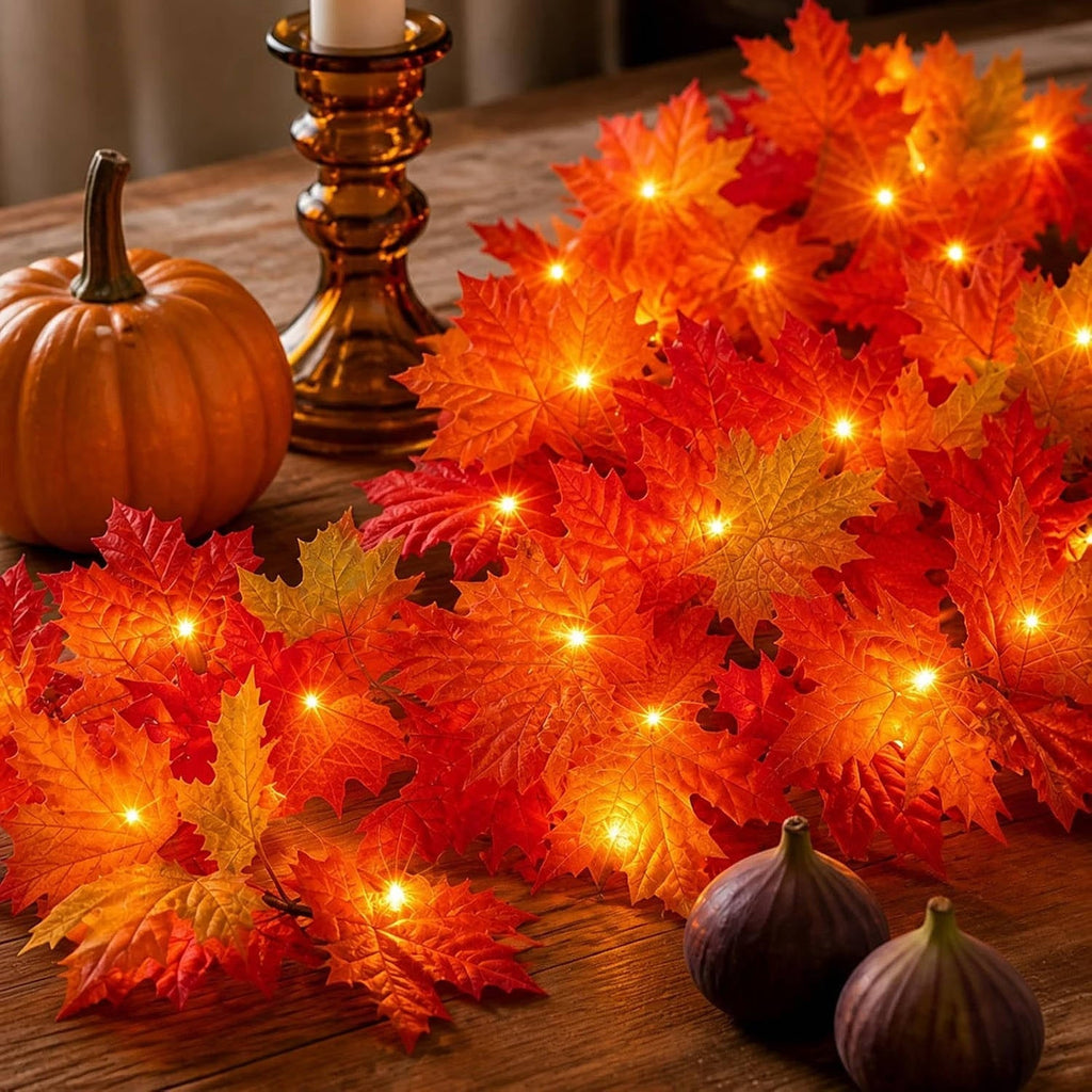 Halloween's 9FT Fall Garland with 50 Orange Lights for Indoor/Outdoor Decor