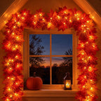 Halloween's 9FT Fall Garland with 50 Orange Lights for Indoor/Outdoor Decor