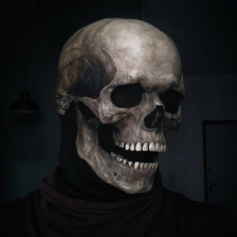Halloween's Realistic Full Head Skeleton Mask with Movable Jaw