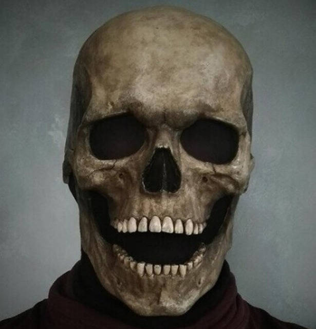 Halloween's Realistic Full Head Skeleton Mask with Movable Jaw